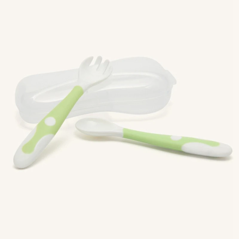 Столовые приборы для детей вилка с рисунком из мультфильма детская посуда детская изогнутая пищевая вилка для приема пищи Ложка силиконовая Экологичная посуда набор