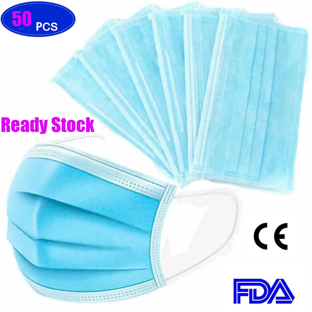 

100 PCS Anti Pollution Face Mask Disposable Non-woven Mask Protective Mouth-muffle Anti-dust Mouth Mask Face Muffle 3 Layers