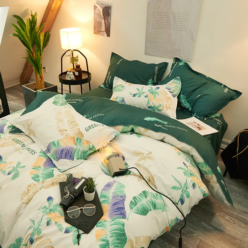 

Reactive Printing Tropical rainforest banana leaf high Quality Bed line flat sheet Duvet Cover Pillowcase