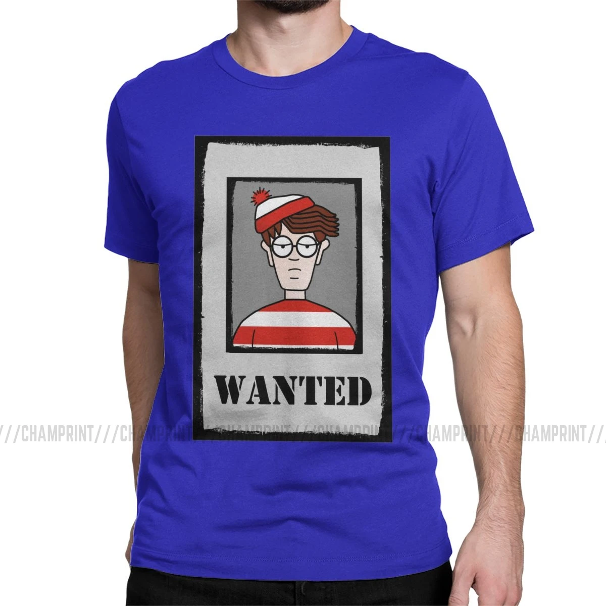 Waldo Wanted футболки для мужчин из чистого хлопка футболка Wheres Wally пародия 90s комикс полосы хотел футболки короткий рукав размера плюс - Цвет: Синий