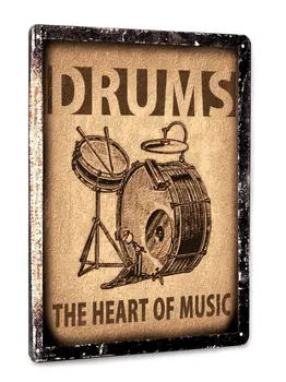 

Drums Set Metal Sign / Music Studio Art / Retro Vintage Style Wall Decor Art