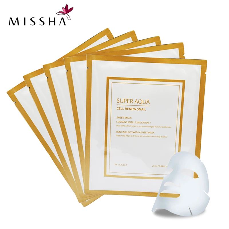 5 шт. MISSHA Корейская супер Аква ячейка обновленная Улитка лист Маска Отбеливающая увлажняющая маска для кожи