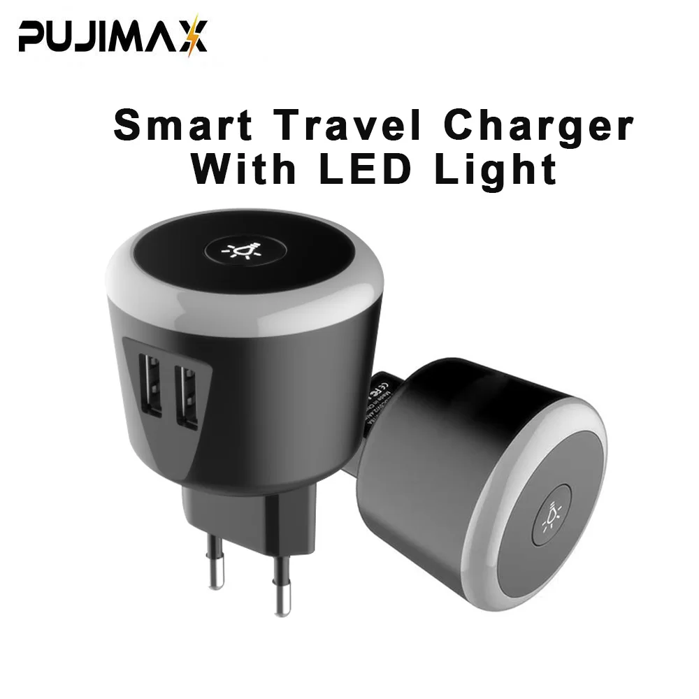 PUJIMAX 5V2.4A умное зарядное устройство для путешествий со светодиодным ночным светом