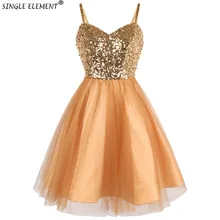 Потрясающие золотые платья на бретельках для выпускного вечера с блестками, короткое платье для выпускного вечера, недорогие платья для выпускного вечера 8 класса