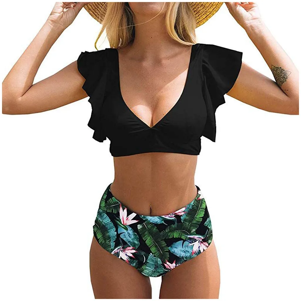 

JAYCOSIN High Waist Ruffle Bikini Swimwear Summer Style Printing Cute Sexy Bikini Beach Bathing New Fashion Swimwear 2020 New