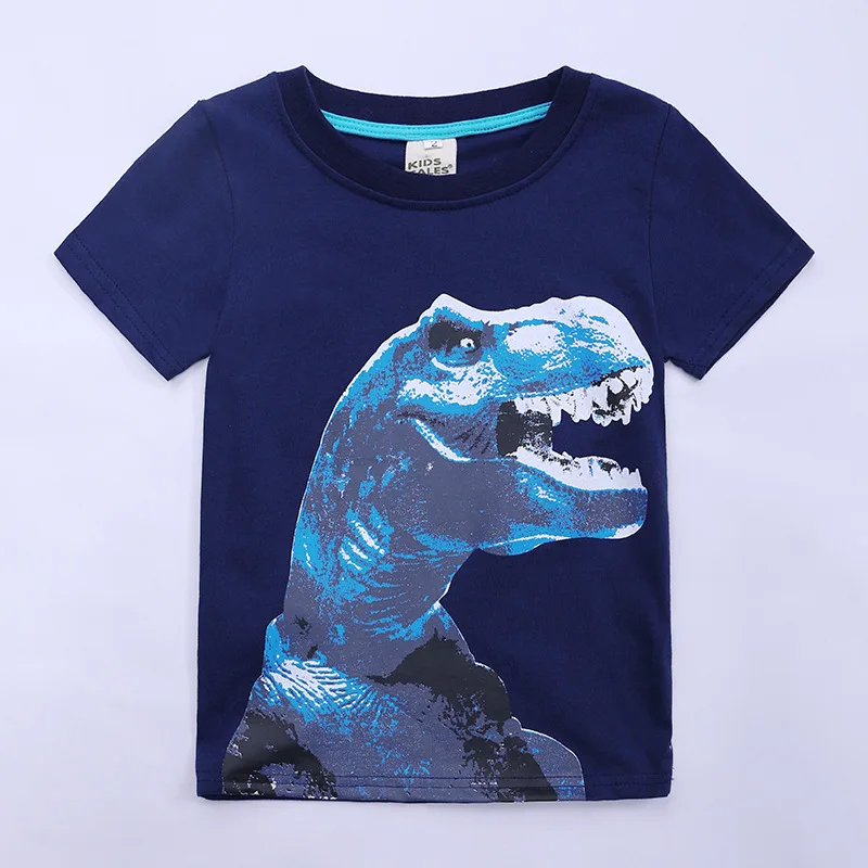 Childrenswear Summer Wear Children BOY'S Dinosaur Pattern Printed Short-sleeved round Collar T-shirt Children Base Shirt