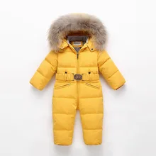 Детский зимний комбинезон, детский зимний комбинезон с натуральным мехом, 90% утиного пуха, куртка для девочек, пальто Зимняя парка для малышей, комбинезоны для мальчиков