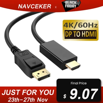 

Navceker DP to HDMI Cable 4K 60Hz DP HDMI Adapter DisplayPort Display Port Male to Male Converter for MacBook Air Dell Monitor