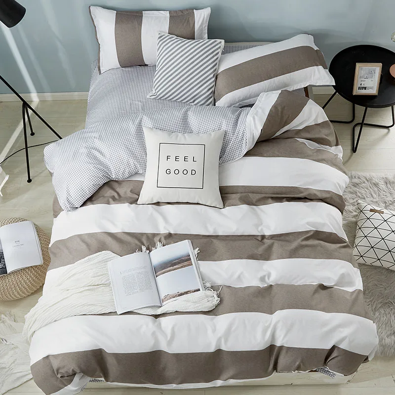 

Simple Classic Queen bedding set 5 size bed linen 4pcs set duvet cover set Pastoral bed sheet AB side duvet cover black
