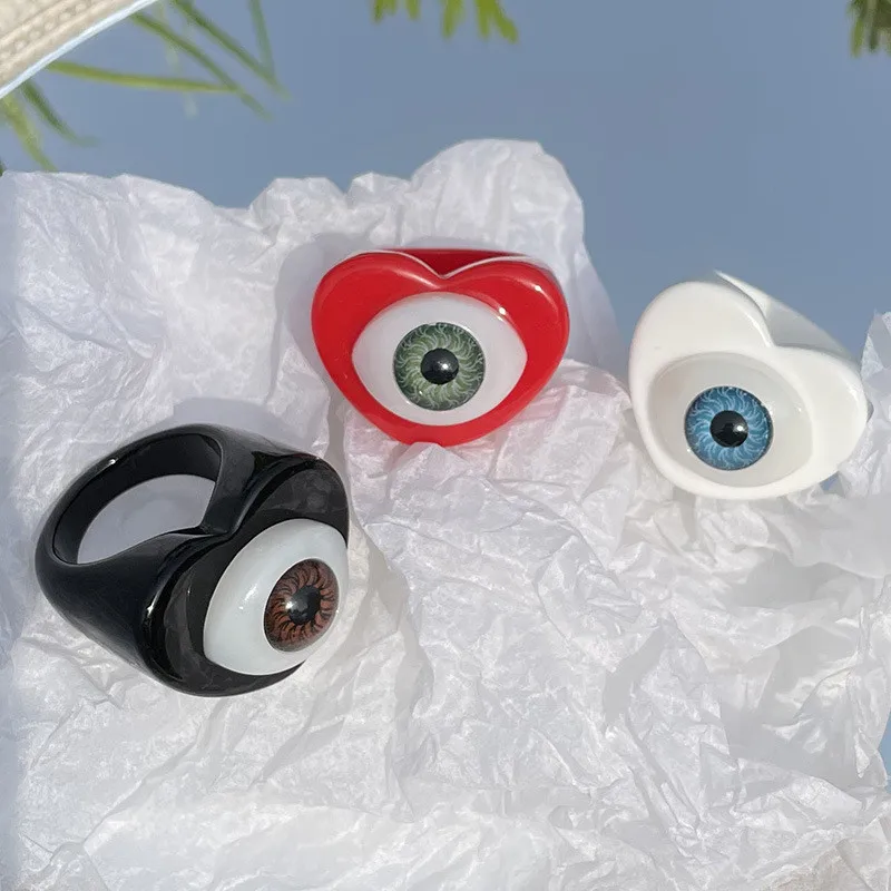Gothic Punk Love Heart Evil Eye Resin Acrylic Rings For Women Funny Candy Color Lucky Eye Finger Ring Jewelry Gifts finger ring sparkling heart ring