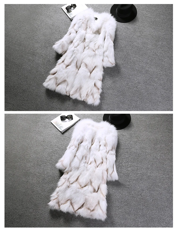 100 см длинный натуральный белый розовый натуральный Лисий мех пальто Верхняя одежда длинная куртка зимняя одежда верхняя одежда Зимний Тренч пальто женский мех