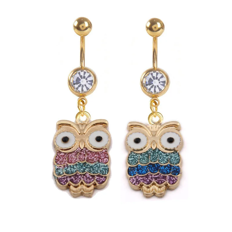 

12pcs/lot Colorful Owl Pandent Belly Ring Cute Navel Ring Piercing Omblig Body Piercing Jewelry