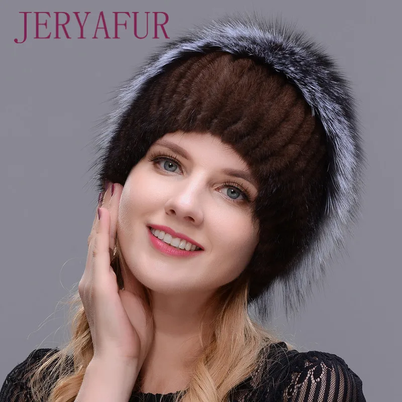 Русская modische nerz fuchs hut frau зимняя теплая лиса gestrickte hut frau neue naturliche pelz und wasser bohrer Лыжная хижина
