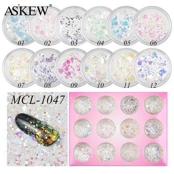 

12 boxes Mermaid Glitter Flakes Sparkly 3D Hexagon Mixed Color Laser Nail Art Sequins Set Nails Gel Polish Manicure Decorations
