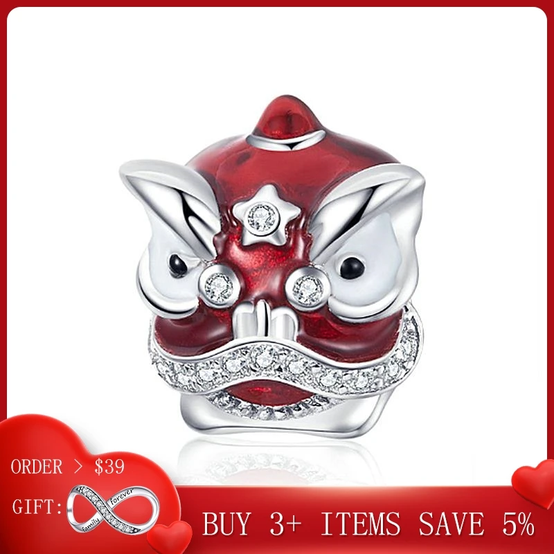 

CodeMonkey Chinese Lion Enamel Metal Beads for Weomen Jewelry Making 925 Sterling Silver Charm for Original Snake Bracelet C086