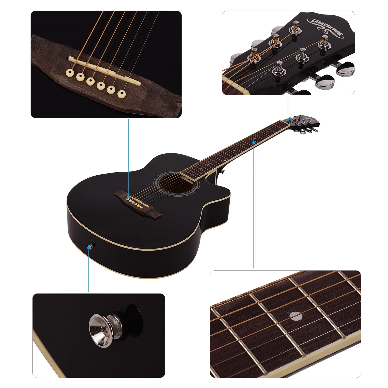 40 дюймов Cutaway акустическая народная гитара 6 струн Липа с ремешком Gig Bag Capo медиаторы