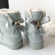 SWYIVY/женские зимние ботинки; зимняя обувь; коллекция года; женские ботильоны из натуральной кожи; меховая теплая обувь с бантом; Милая Нескользящая Повседневная обувь; зимние ботинки
