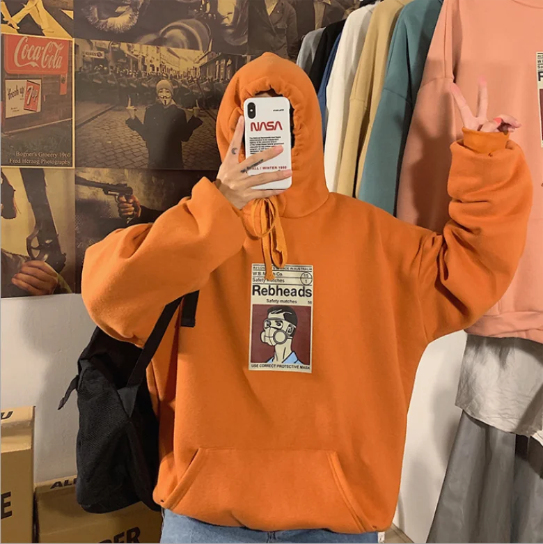Orange Harajuku, Женская толстовка большого размера, Осень-зима, уличная одежда, флисовый пуловер с капюшоном, топы, модные хлопковые толстовки с длинным рукавом - Цвет: Orange