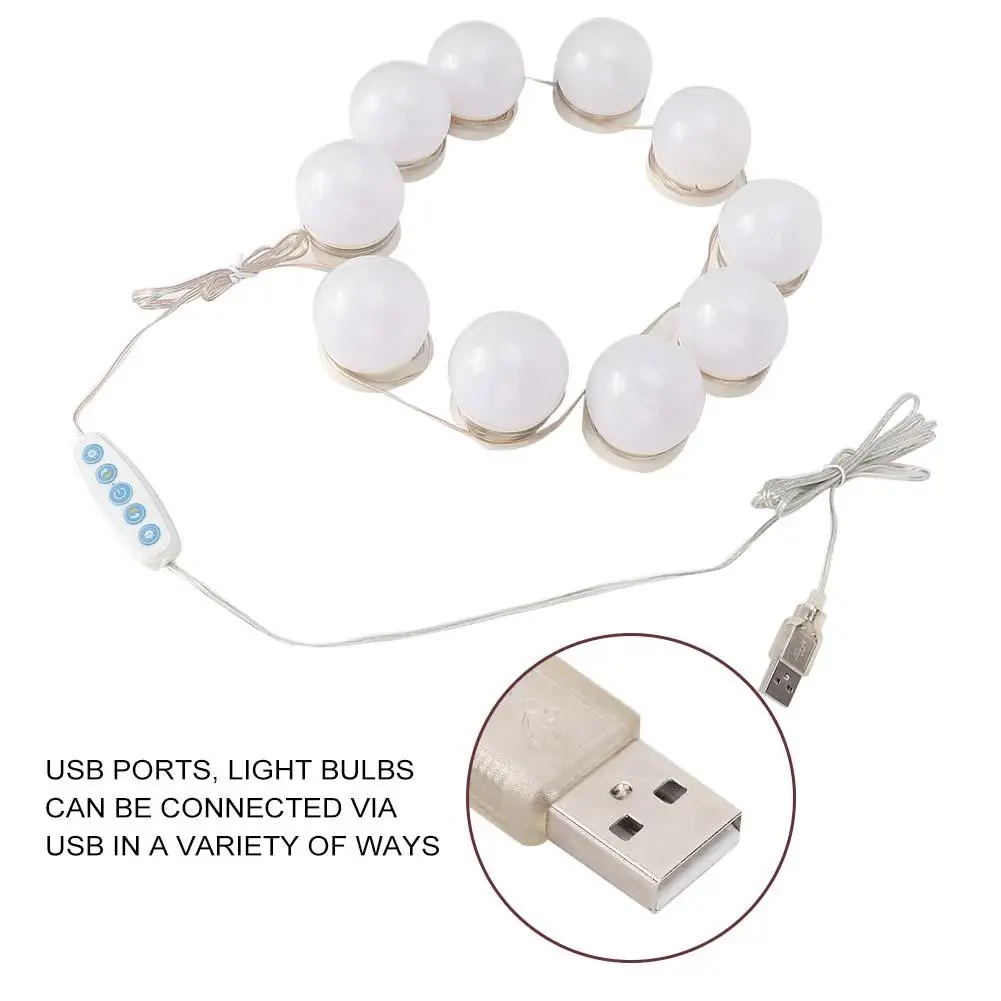 USB Vanity Lights LED Makeup Mirror Light Bulb Hollywood Vanity Lights Stepless Dimmable Wall Lamp Kit for Dressing Table Makeup