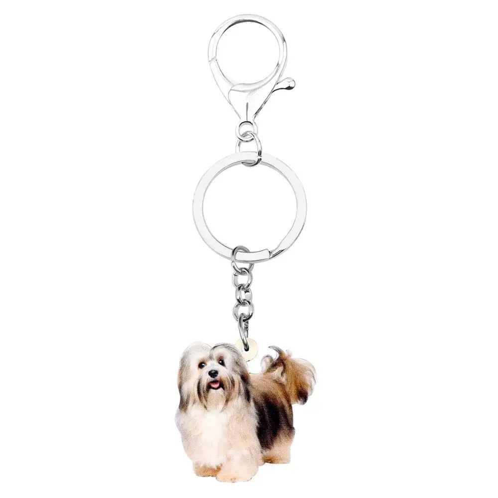 Bonsny акриловые пушистый Havanese, связка для ключей в виде собаки из цепочек животных трекер для домашних животных кольцо сумка кошелек Брелоки-украшения для женщин, подарок для девочки