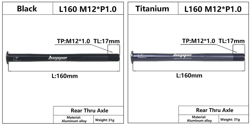 Description Picture 5 of itemHEPPE MTB Road Bike Thru Axle Rear Hub Shaft Skewers 12x142/148 Hub Shaft Quick Release 160/167/173mm M12xP1.0 Multicolour