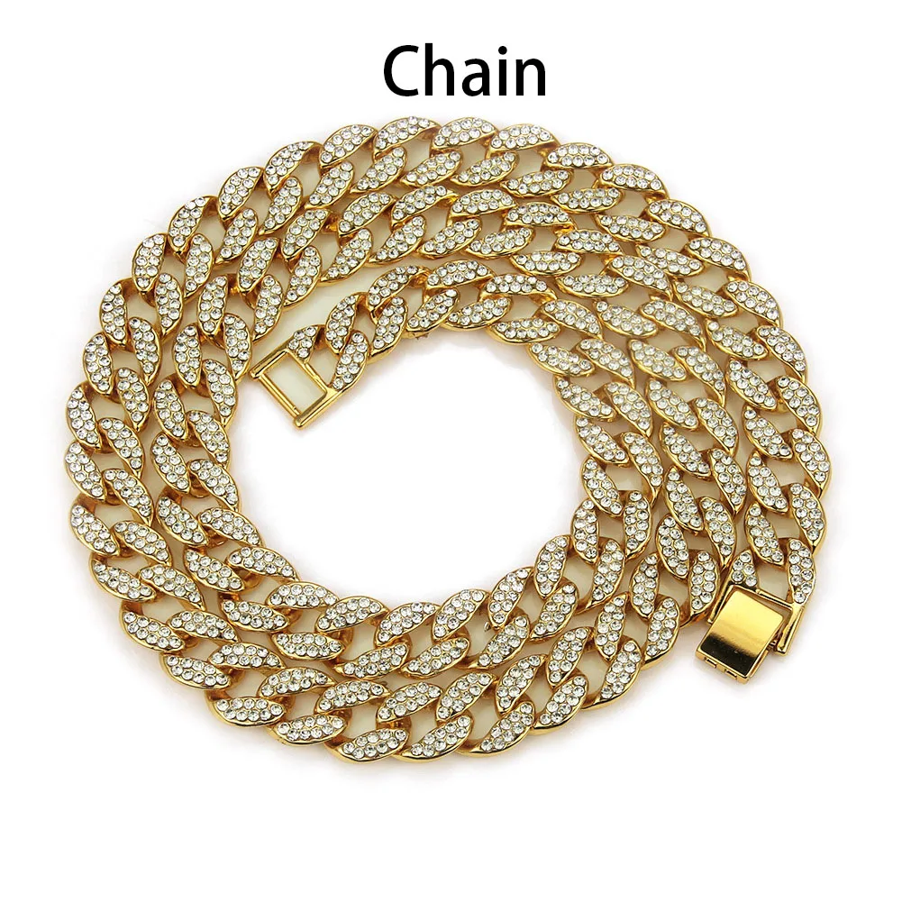 Gold Chains 24 inch Ожерелье+ часы+ браслет в стиле хип-хоп, кантри, кубинская цепочка, золото, серебро, Iced Out, проложили стразы, CZ, Bling Rapper, ювелирные изделия для мужчин - Окраска металла: Gold Chains 24 inch