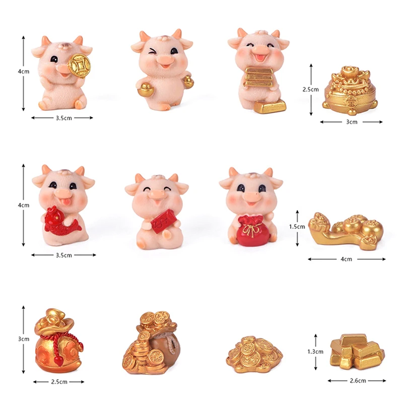 New Year Golden Bull Ornaments Mini Cow Micro Landscape DIY Desktop Decor Gift Fairy Garden Figurines Doll Home Decor 1pcs