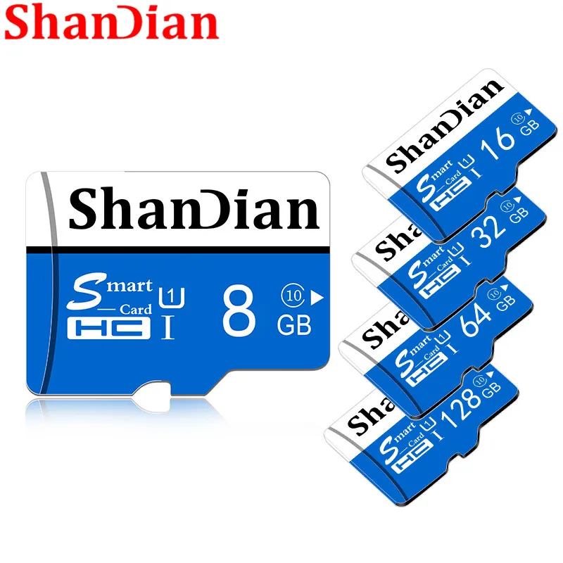SHANDIAN, оригинальная карта памяти, 4 ГБ, 8 ГБ, 16 ГБ, 32 ГБ, 64 ГБ, 128 ГБ, SD карта, класс 6, класс 10, высокое качество, TF карта с бесплатным адаптером для карт