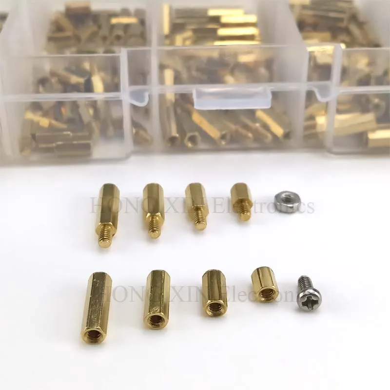 300Pcs/M2 PCB Threaded Female Brass Standoff Spacer Board Hex Screws Nut Assortment Box kit set