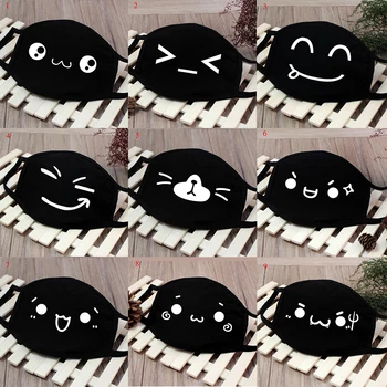 

1PC Cotton Windproof Mouth Mask Cartoon Expression Mouth Masks Mouth-Muffle Unisex Reusable Mask Black
