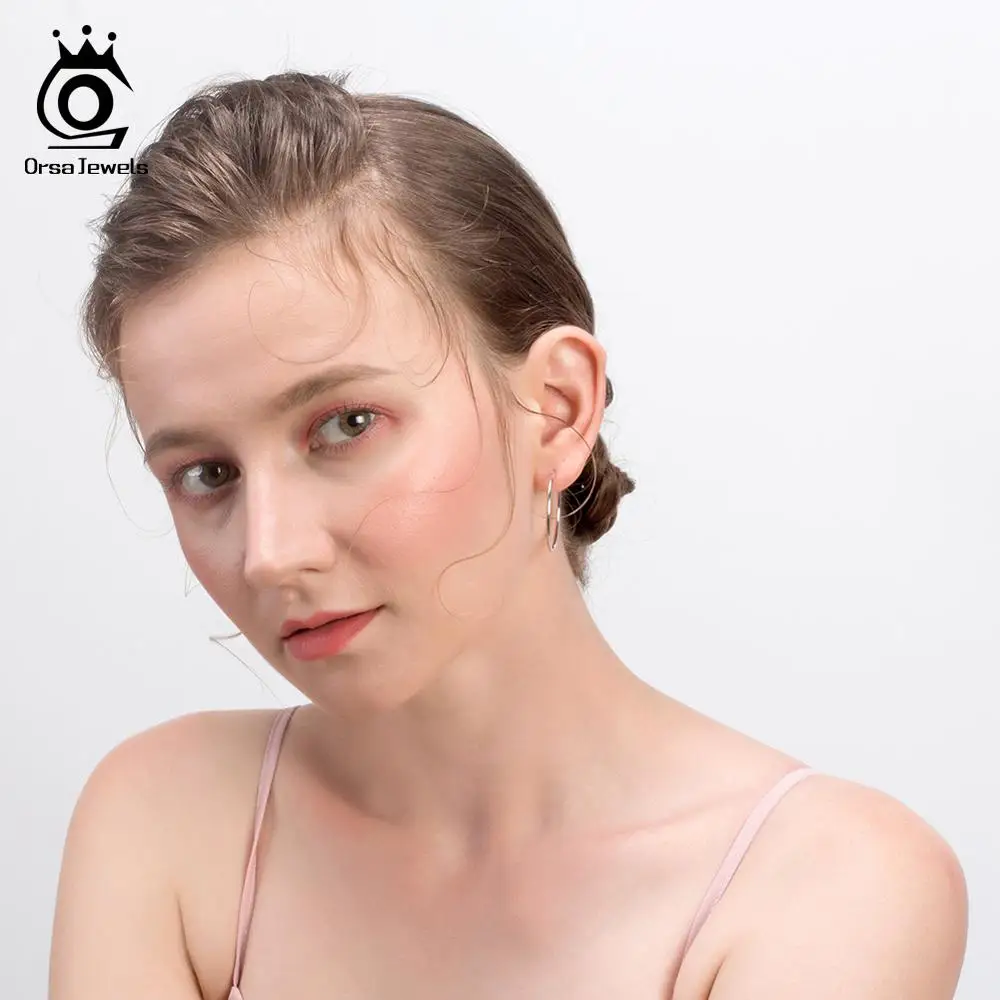 ORSA JEWELS Solid 925 Sterling Silver Round Hoop Earrings For Women 30 40 50 MM Female Circle Earrings Fashion Jewelry SE146 - Image 6