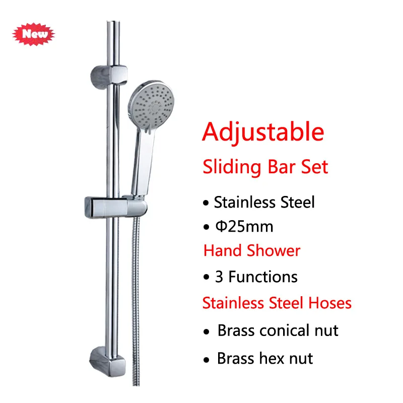 

1Set Top Quality Wall Mount Hand Shower Set Stainless Steel Slide Bar with Hand Held Shower and Hoses Bathroom Shower Set