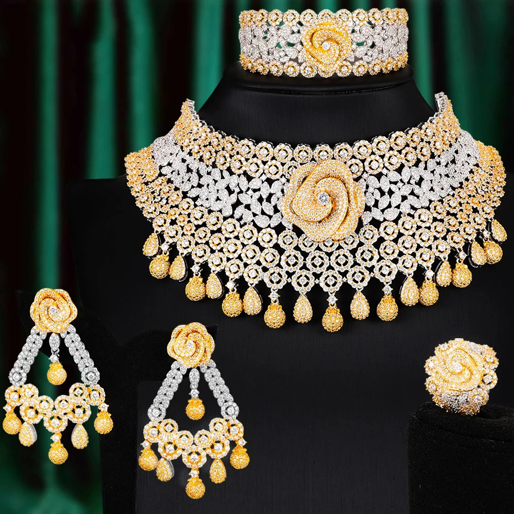missvikki Fine 4PCS Noble Bridal Wedding Luxury Earrings Necklace Jewelry Set for Women Party Show Romantic Fashion | Украшения и
