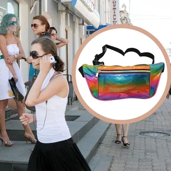 

Fashion Women Double zipper Hologram Laser Waist Bag Shiny Neon Fanny Pack Punk Reflective Bum Bag Travel Purse
