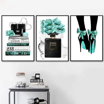 

Modern Fashion Nordic Posters And Prints book flower perfume High heels Wall Art Canvas Painting Wall Pictures For Living Room