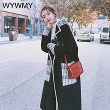 Black Plaid Woolen Coat Woman Jacket Korean Fashion Autumn Winter Hood Long Coat New Casual College Style Wool Winter Coat Women