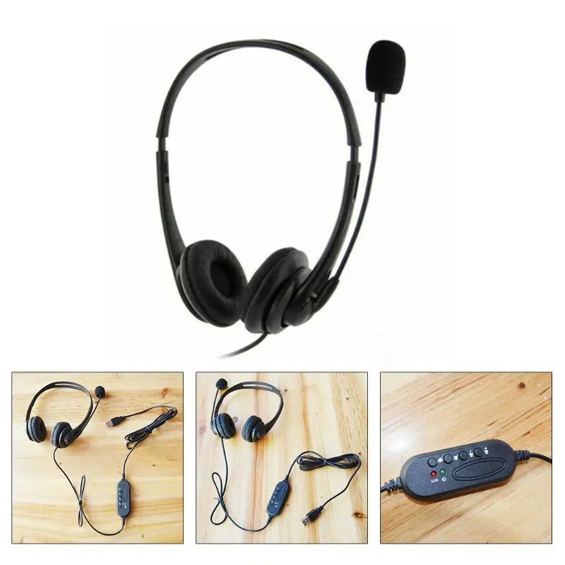 USB Wired Interface Neckband Ergonomic Noise Cancelling 360 Rotatable Headset Microphone Call Centre