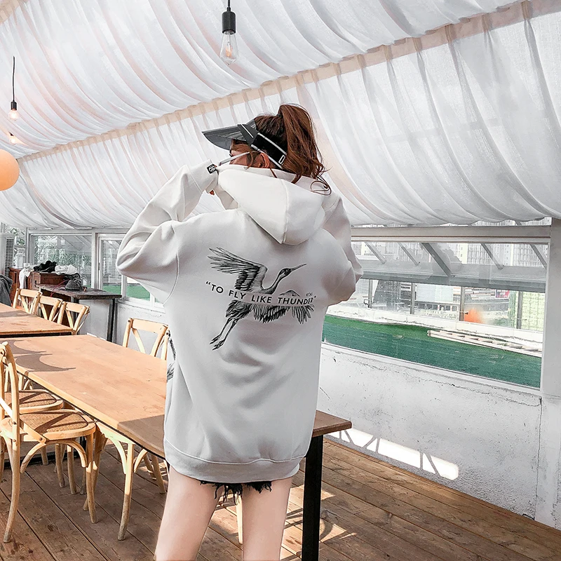 Koop Mirecoo Hoodies Mannen Kraan Gedrukt Hooded Dikke Sweatshirt Mannen Fleece Trui Harajuku High Street Hip Hop Mode Streetwear
