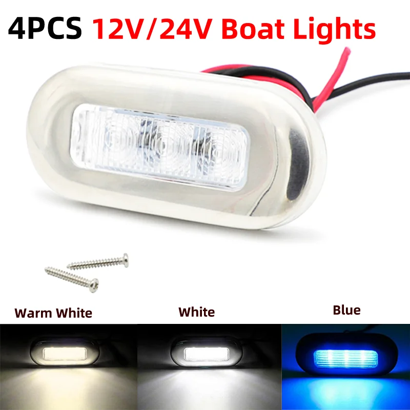 4Pcs Boat Courtesy Lights Stair Deck Transom LED Stern Light Waterproof