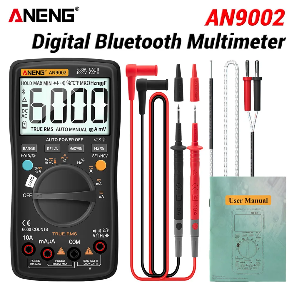 AN9002 Bluetooth Digital Multimeter Auto-Range Professional 6000 Counts MultimetroTrue RMS AC/DC Current Voltage Tester