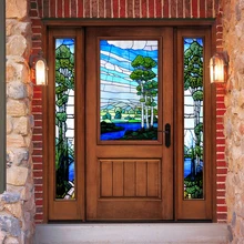  Custom Size Stained Glass Films Frosted Privacy Window Film Static Cling Vintage Scenic Colorful Window Door Sticker 