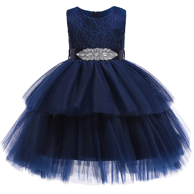 navy blue Платье принцессы; детская юбка-американка на свадьбу; нарядные вечерние платья для девочек; вечернее платье с цветочным узором и шлейфом для девочек; Одежда для девочек - Цвет: navy blue