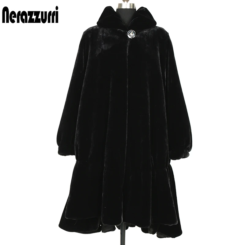 Nerazzurri шубы из искусственного меха винтажное черное пальто из искусственного меха для женщин Осень Зима Пушистый Большой размер 5xl длинная свободная негабаритная корейская модная одежда пальто искусственный мех