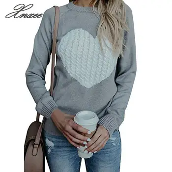 

Xnxee Autumn winter heart knitted women sweaters pullovers long sleeve sweater slim Pull Femme jumpers