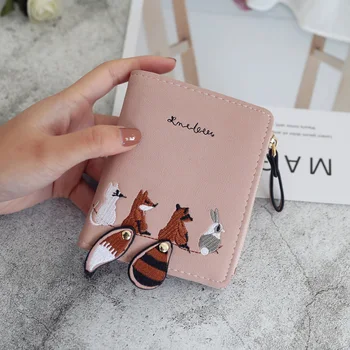 

Individuality PU Leather Hasp Zipper Mini Coin Card Holder Women Cute Cartoon Embroidery Wallet Short Purse Popular Wholesales