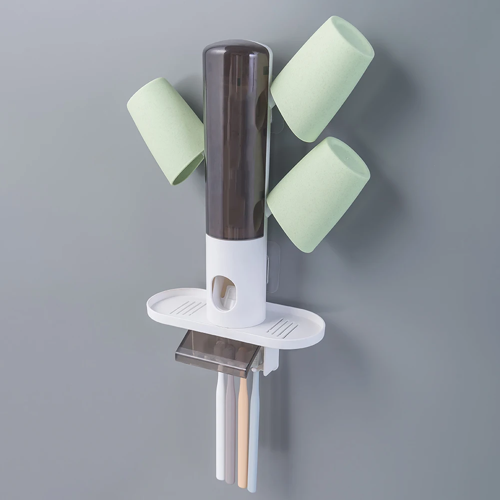 

Toothbrush Holder Storage rack All Dust Free Clean with an Automatic Toothpaste Dispenser with 3 wash cups For a family of three