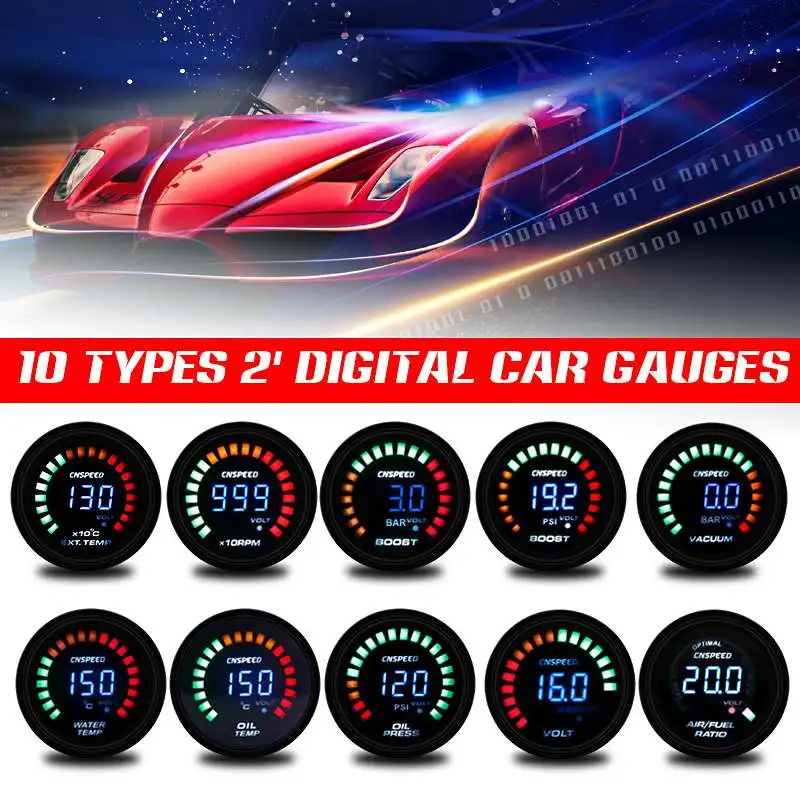

10 Types 2inch 52mm 20 LED Digital Car Auto Air/Fuel Ratio Monitor Racing Gauge Analog Water temp/Oil temp/Vacuum/Voltage