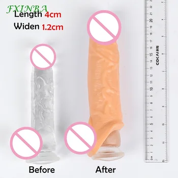 FXINBA 14-28cm Realistic Penis Sleeve Extender Large Cock Sleeve Enlargement Sex Toy For Men Delay Ejaculation Reusable Condom 3