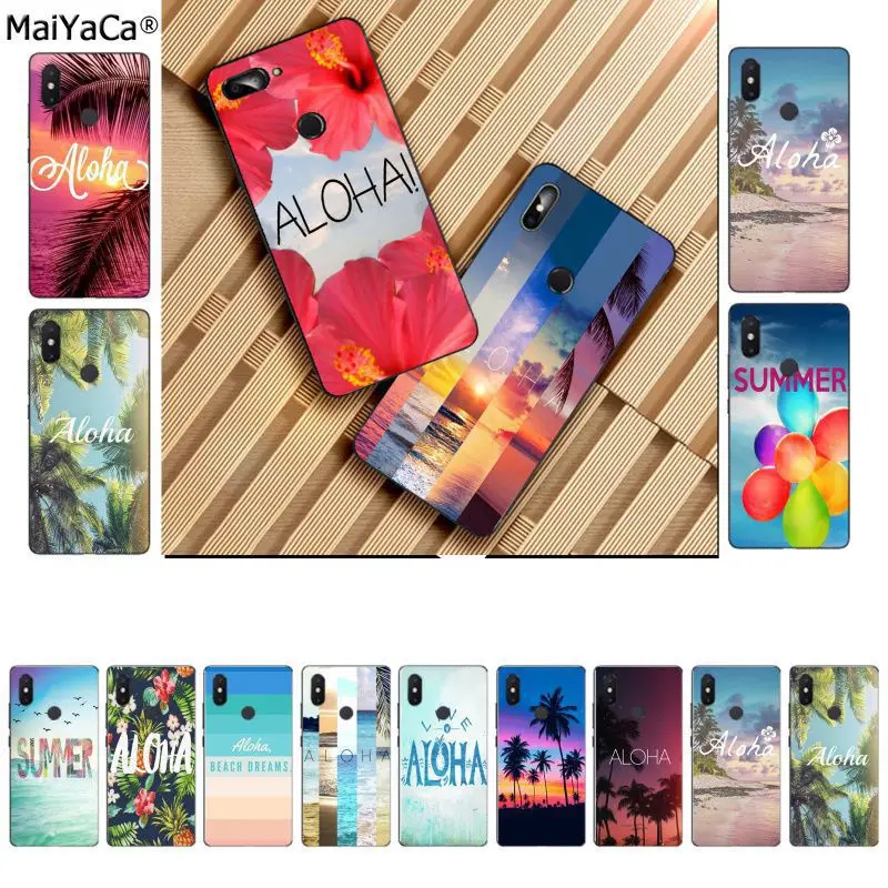 Maiyaca Aloha Musim Panas Garis Pohon Palem Hitam Soft Shell Ponsel Cover untuk Xiaomi 8 9 Se Redmi 6 Pro 6A 4X7 Note 5 7 Ponsel