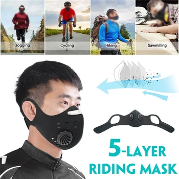 

5-Layer Anti Pollution Dust PM2.5 Mask Bike Cycling Mouth Masks With Air Filter Mouth-muffle Bacteria Proof Flu Face Masks Care